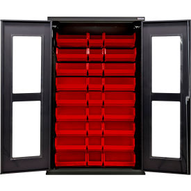 Global Industrial Clear-View Configurable Charging Cabinet 48"W x 24"D x 78"H Black 30 Red Bins 