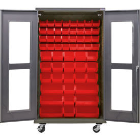 Global Industrial Clear-View Configurable Mobile Cabinet Powered 48"W x 24"D x 85"H 66 Red Bins 