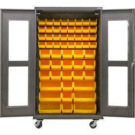 Global Industrial Clear-View Configurable Mobile Cabinet Powered 48"W x 24"D x 85"H 66 YLW Bins 
