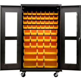 Global Industrial Clear-View Configurable Mobile Charging Cabinet 48Wx24Dx85H Black 66 YLW Bins 
