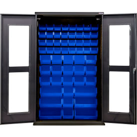 Global Industrial Clear-View Configurable Charging Cabinet 48"W x 24"D x 78"H Black 66 Blue Bins 
