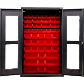 Global Industrial Clear-View Configurable Charging Cabinet 48"W x 24"D x 78"H Black 66 Red Bins 