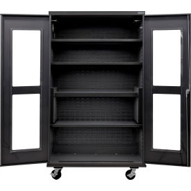 Global Industrial Clear-View Configurable Mobile Charging Cabinet 48Wx24Dx85H Black 4 Shelf 