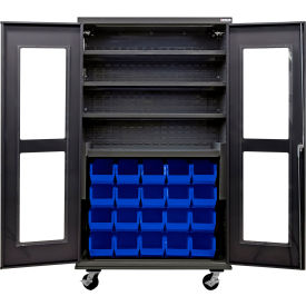 Global Industrial Clear-View Configurable Mobile Charging Cabinet48x24x85Black4 Shelf24 BL Bins 