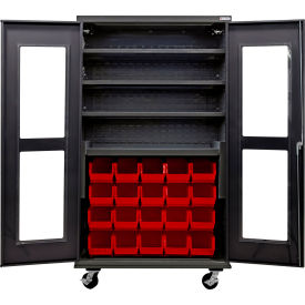 Global Industrial Clear-View Configurable Mobile Charging Cabinet48x24x85Black4 Shelf24 RD Bins 