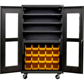 Global Industrial Clear-View Configurable Mobile Charging Cabinet48x24x85Black4 Shelf24 YLW Bin 