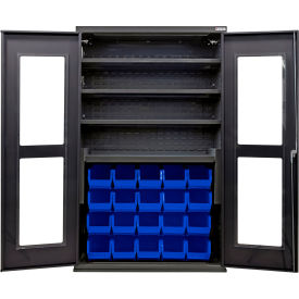 Global Industrial Clear-View Configurable Charging Cabinet 48x24x78 Black 4 Shelf 24 Blue Bins 