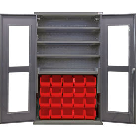 Global Industrial Clear-View Configurable Cabinet Powered 48"Wx24"Dx78"H 4 Shelves 24 Red Bins 