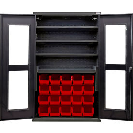 Global Industrial Clear-View Configurable Charging Cabinet 48Wx24Dx78H Black 4 Shelf 24 RD Bins 