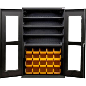 Global Industrial Clear-View Configurable Charging Cabinet 48Wx24Dx78H Black 4 Shelf24 YLW Bins 