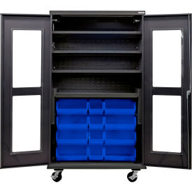 Global Industrial Clear-View Configurable Mobile Charging Cabinet 48Wx24Dx85H Black 24 BL Bins 
