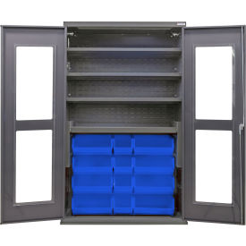 Global Industrial Clear-View Configurable Cabinet Powered 48"x24"x78" 4 Shelves 24 Blue Bins 