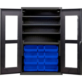 Global Industrial Clear-View Configurable Charging Cabinet 48"x24"x78" Black 4 Shelf 24 BL Bins 