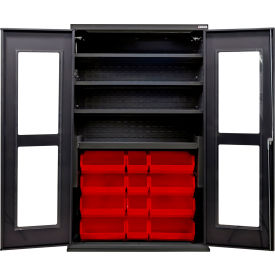 Global Industrial Clear-View Configurable Charging Cabinet 48"x24"x78" Black 4 Shelf 24 RD Bins 