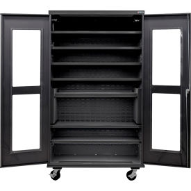 Global Industrial Clear-View Configurable Mobile Charging Cabinet 48Wx24Dx85H Black 7 Shelf 