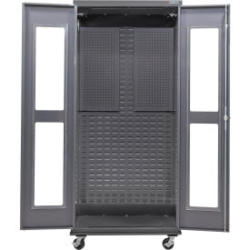 Global Industrial Clear-View Configurable Mobile Pegboard Cabinet 36"W x 24"D x 85"H Gray 