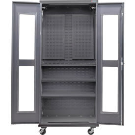 Global Industrial Clear-View Configurable Mobile Pegboard Cabinet 36Wx24Dx85H Gray 3 Shelf 