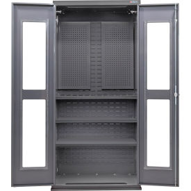 Global Industrial Clear-View Configurable Pegboard Cabinet 36"W x 24"D x 78"H Gray 3 Shelf 
