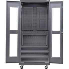 Global Industrial Clear-View Configurable Mobile Pegboard Cabinet 36Wx24Dx85H Gray 4 Shelf 