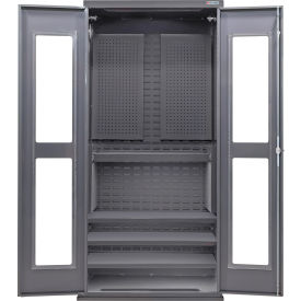 Global Industrial Clear-View Configurable Pegboard Cabinet 36"W x 24"D x 78"H Gray 4 Shelf 
