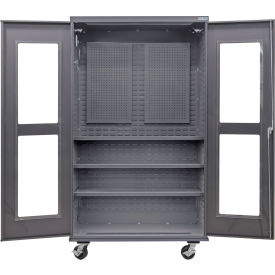 Global Industrial Clear-View Configurable Mobile Pegboard Cabinet 48W x 24D x 85H Gray 3 Shelf 