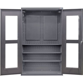 Global Industrial Clear-View Configurable Pegboard Cabinet 48"W x 24"D x 78"H Gray 3 Shelf 