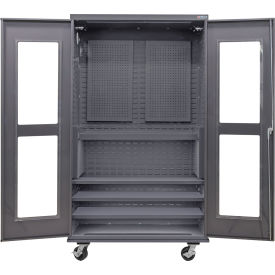 Global Industrial Clear-View Configurable Mobile Pegboard Cabinet 48W x 24D x 85H Gray 4 Shelf 