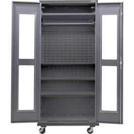 Global Industrial Clear-View Configurable Mobile Wardrobe Cabinet 36Wx24Dx85H Gray 4 Shelf 