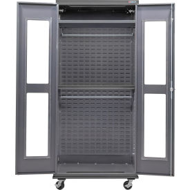 Global Industrial Clear-View Configurable Mobile Wardrobe Cabinet 36Wx24Dx85H Gray 2 Shelf 