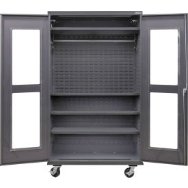 Global Industrial Clear-View Configurable Mobile Wardrobe Cabinet 48W x 24D x 85H Gray 4 Shelf 