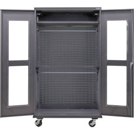 Global Industrial Clear-View Configurable Mobile Wardrobe Cabinet 48W x 24D x 85H Gray 2 Shelf 