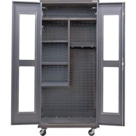 Global Industrial Clear-View Configurable Mobile Janitorial Cabinet Powered 36x24x85Gray4 Shelf 