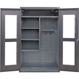 Global Industrial Clear-View Configurable Janitorial Cabinet Powered 48Wx24Dx78H Gray 4 Shelf 