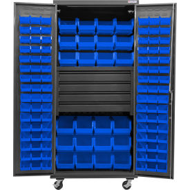 Global Industrial E-Lock Configurable Mobile Bin Cabinet36x24x85Gray4 Drawers120 Blue Bins 