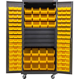 Global Industrial E-Lock Configurable Mobile Bin Cabinet36Wx24Dx85HGray4 Drawers120 YL Bins 