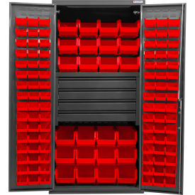 Global Industrial E-Lock Configurable Drawer Cabinet Gray 36"x24"x78" 4 Drawers 120 Red Bins 