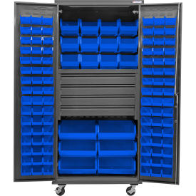 Global Industrial E-Lock Configurable Mobile Bin Cabinet36x24x85Gray4 Drawers114 Blue Bins 