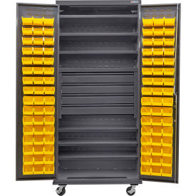 Global Industrial E-Lock Configurable Mobile Drawer/Bin Cabinet36x24x85Gray96 YL Bins6 Shelf 