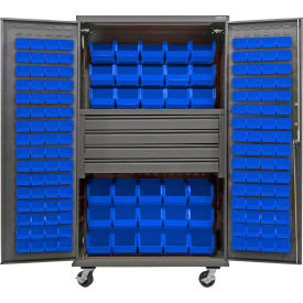 Global Industrial E-Lock Configurable Mobile Bin Cabinet48x24x85Gray4 Drawers156 Blue Bins 