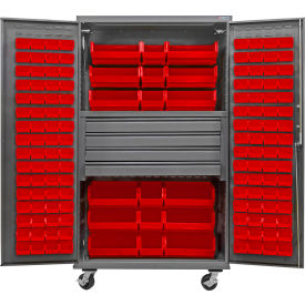 Global Industrial E-Lock Configurable Mobile Bin Cabinet48x24x85Gray4 Drawers144 Red Bins 