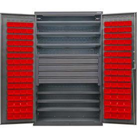 Global Industrial E-Lock Configurable Bin Cabinet48x24x78Gray6 Shelf4 Drawers120 Red Bins 