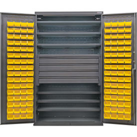 Global Industrial E-Lock Configurable Bin Cabinet48x24x78Gray6 Shelf4 Drawers120 Ylw Bins 