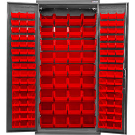 Global Industrial E-Lock Configurable Bin Cabinet 36"W x 24"D x 78"H Gray 132 Red Bins 