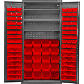 Global Industrial E-Lock Configurable Bin Cabinet 36"Wx24"Dx78"H Gray 3 Shelf 120 Red Bins 