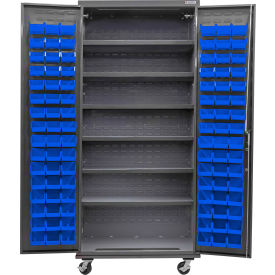 Global Industrial E-Lock Configurable Mobile Bin Cabinet36Wx24Dx85HGray6 Shelf96 Blue Bins 
