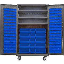 Global Industrial E-Lock Configurable Mobile Bin Cabinet48x24x85Gray3 Shelf144 Blue Bins 