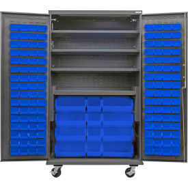 Global Industrial E-Lock Configurable Mobile Bin Cabinet48x24x85Gray4 Shelf144 Blue Bins 