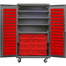 Global Industrial E-Lock Configurable Mobile Bin Cabinet48x24x85Gray4 Shelf144 Red Bins 