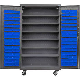 Global Industrial E-Lock Configurable Mobile Bin Cabinet 48x24x85 Gray6 Shelf120 Blue Bins 