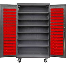 Global Industrial E-Lock Configurable Mobile Bin Cabinet 48x24x85 Gray 6 Shelf 120 RD Bins 